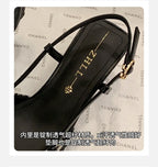 French Style Pointed Toe Backless Heeled Sandals Closed Toe Design Wide Width Plus Size Soft Comfortable High Heel Slip On Shoes
