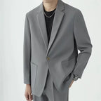 KIDWHXR Men 2-piece Outfit Loose Single-breasted Blazer Male Straight-leg Pant Man Korean Simple Solid Business Casual Suit Set