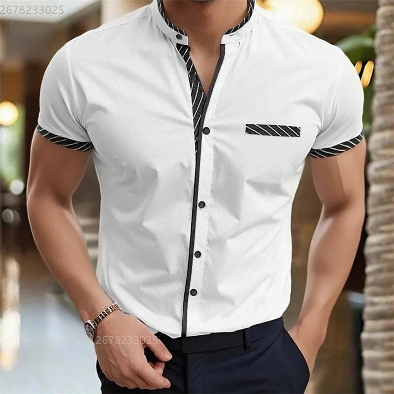 Men's shirt new 3D printed shirt Men's business office wear Men's short sleeve fashion casual breathable fabric XS-6XL
