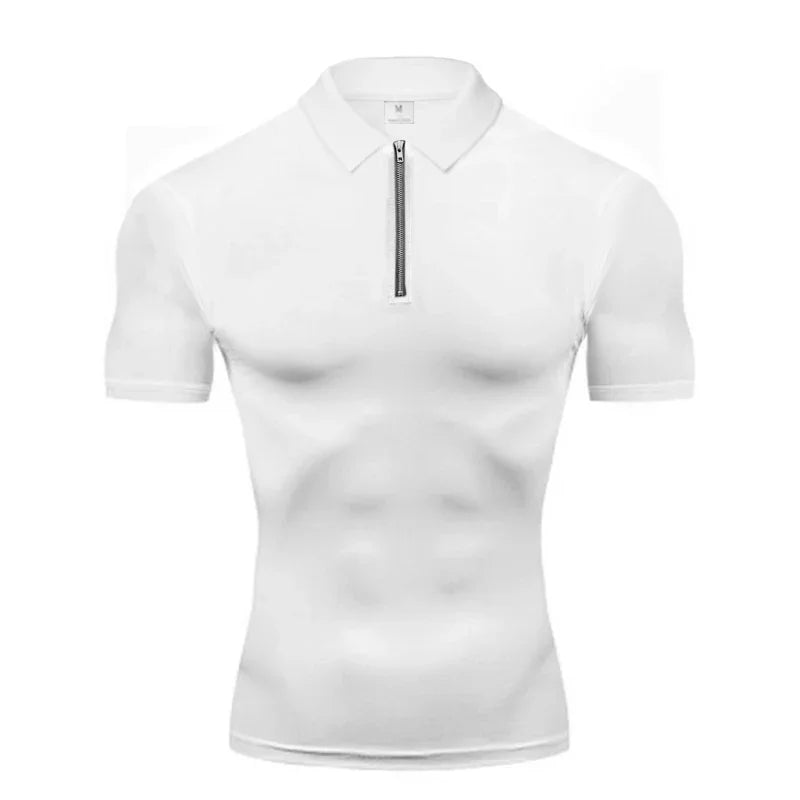 Plain Compression Tight Milk Silk Shirts Summer Quick Dry Short Sleeve Polo Shirts Gym Fitness Trainning Bodybuilding Clothing