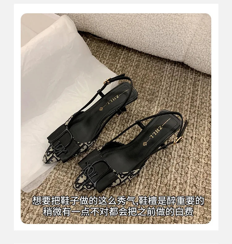 French Style Pointed Toe Backless Heeled Sandals Closed Toe Design Wide Width Plus Size Soft Comfortable High Heel Slip On Shoes