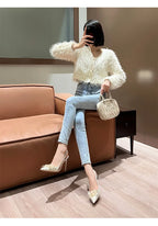 French Bride Gold Wedding Shoes spring women Thin Heel Pointed Shallow Mouth Flower Rhinodrill High Heels  Fashion Sandals