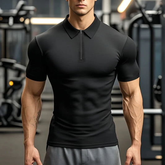 Plain Compression Tight Milk Silk Shirts Summer Quick Dry Short Sleeve Polo Shirts Gym Fitness Trainning Bodybuilding Clothing