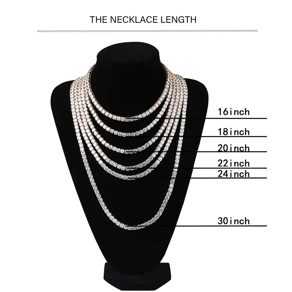 Hip Hop Jewelry Cubic Zirconia Iced Out Tennis Chain Iced Out 18k Gold Plated Bling Necklace For Women Free Custom Laser Logo