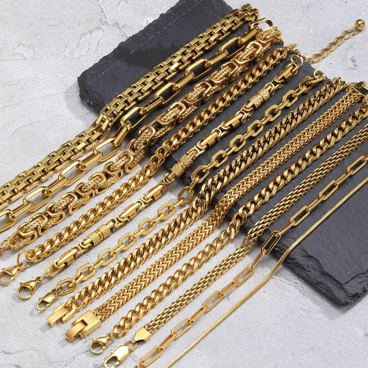 Gold Color Men's Chain Bracelet,Hiphop Stainless Steel Chunky Chain Wristband,Rock Punk Jewelry Gift for Dad Son BBF Him