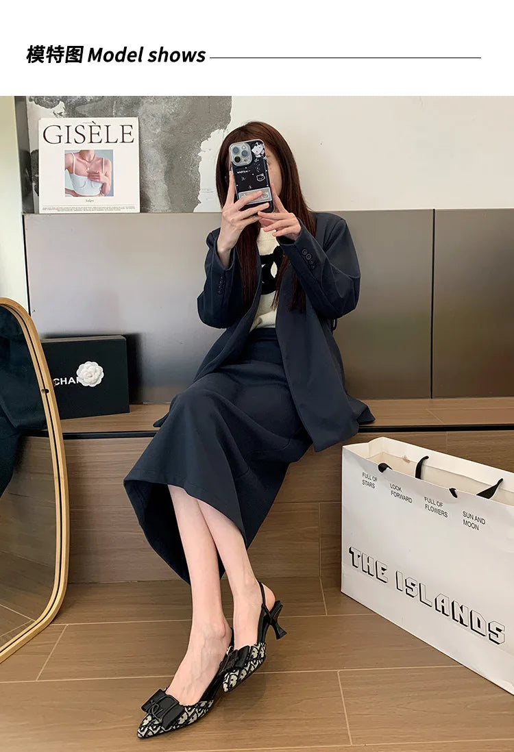 French Style Pointed Toe Backless Heeled Sandals Closed Toe Design Wide Width Plus Size Soft Comfortable High Heel Slip On Shoes