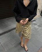 Tossy Snakeskin Printed Fashion Skirt Women's High Waist Slim Contrast Patchwork Commute Streetwear Female Vintage Y2k Skirt