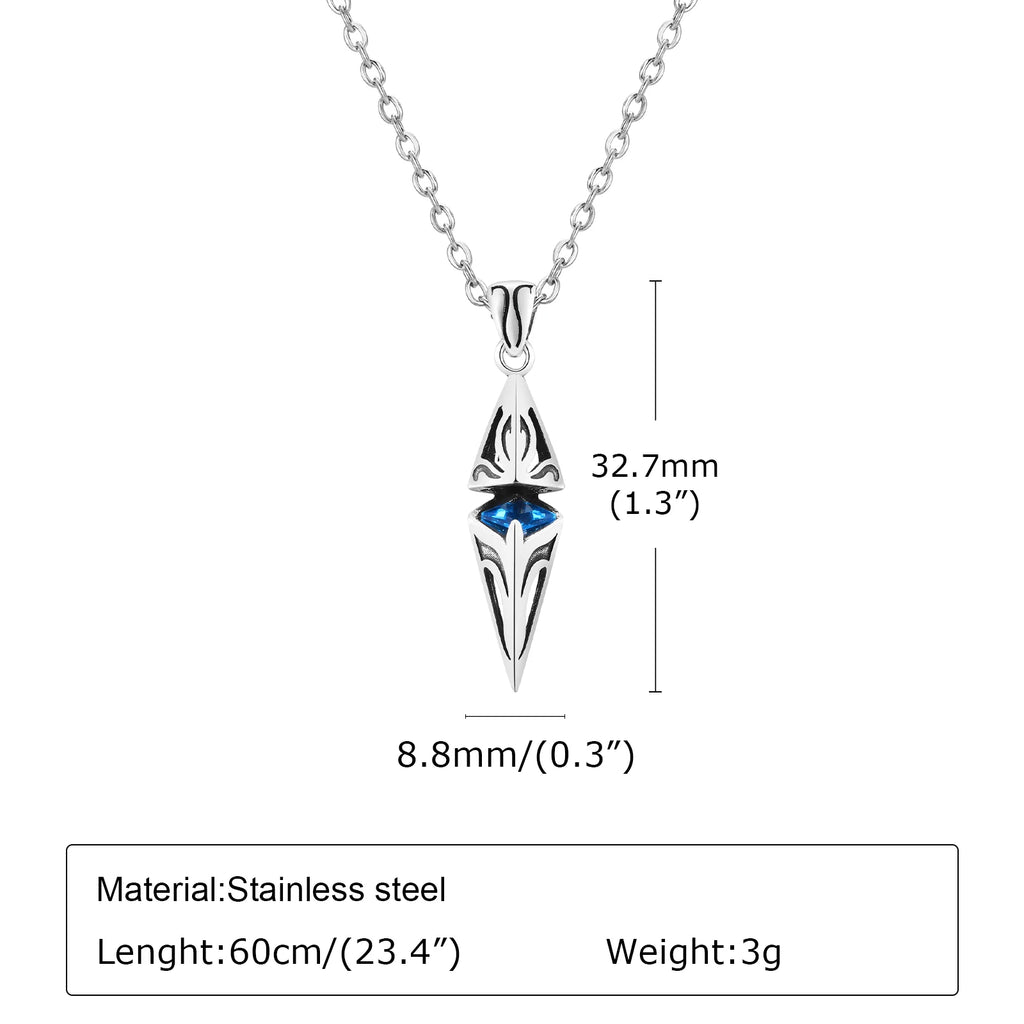 Stylish Blue Stone Necklaces for Men Women,Stainless Steel Geometric Pendant Collar,Valentine's Birthday Party Gift for Him