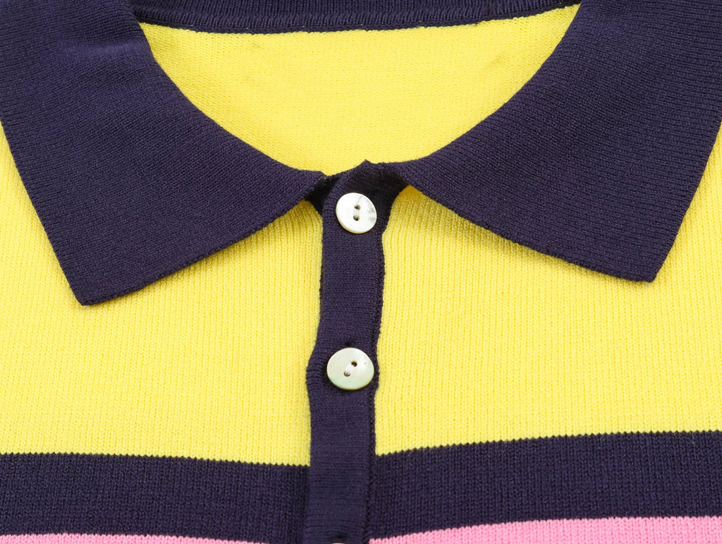 KONDALA Trendy Contrasting Colors Striped Tops Women Casual High Street Polo Shirts 2026 Summer Fashion Holiday Chic Knitted Top