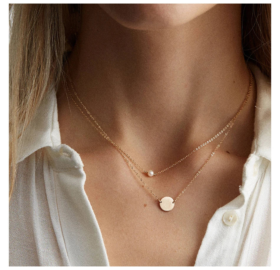 4MM Simulated-pearl Pendant Necklace for Women Dainty Stainless Steel Gold Color Necklace Women