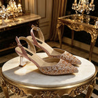 New Italian Pumps and Bag To Party 2026 INS Style Pointed Metalldekoration Rhinestone Elegant Gold Color High Heels for Women