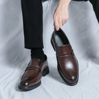 Men's Formal Leather Shoes Classic Style Slip On Loafers Round Toe Breathable Non-Slip Business Dress Wedding Office Casual Shos