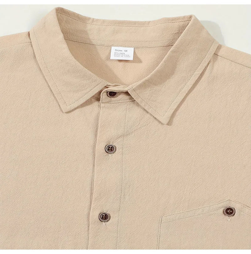 Men's Linen Blend Short Sleeve Button Down Shirt Casual Beach Top with Chest Pocket Breathable Lightweight Summer Shirts for Men