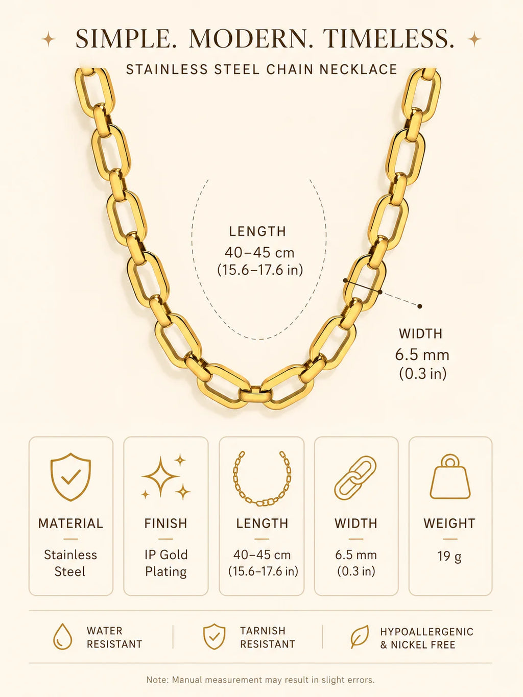 Chunky Gold Plated Link Necklace For Women, Stainless Steel Oval Thick Chain Choker Minimalist Jewelry Trendy Party Jewelry Gift