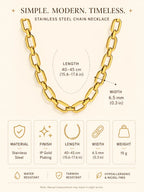 Chunky Gold Plated Link Necklace For Women, Stainless Steel Oval Thick Chain Choker Minimalist Jewelry Trendy Party Jewelry Gift
