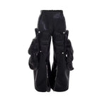 Mauroicardi Spring Autumn Cool Long Baggy Black Pu Leather Wide Leg Cargo Pants Men Luxury Mens Designer Clothes Streetwear 2025