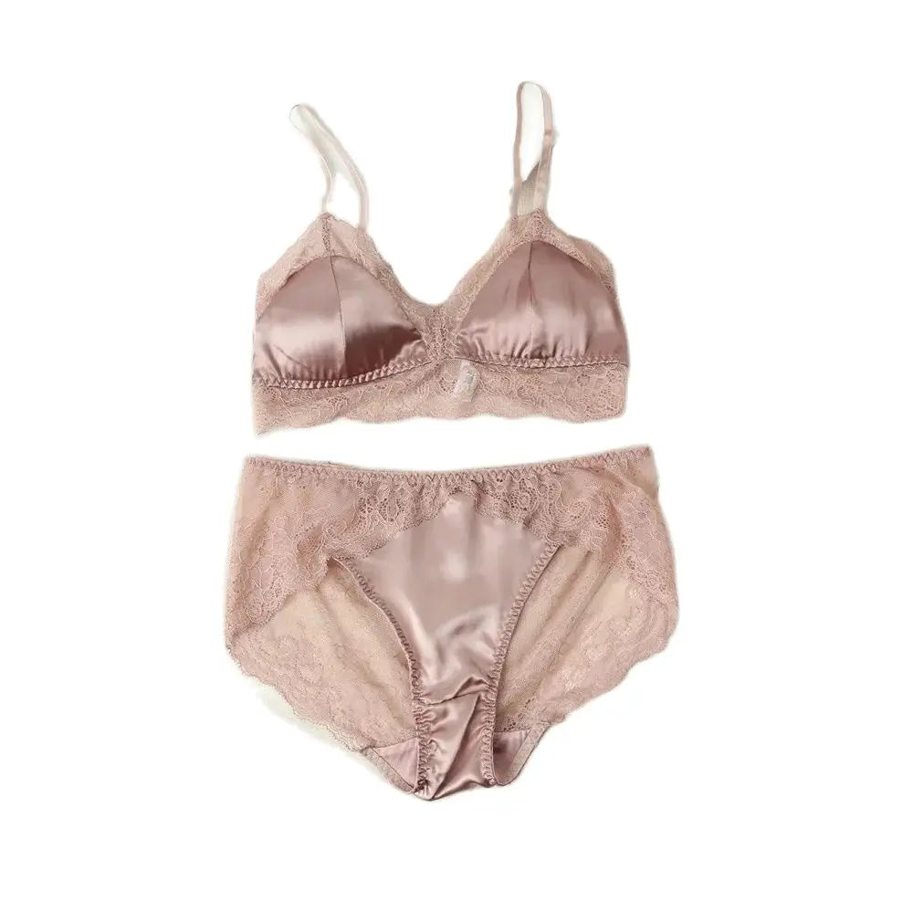 Birdtree Silk Lining French Solid Underwear, 2026 New Elegant Basic Bra Set, Thin Lace Spliced Bras For Women S30360QC