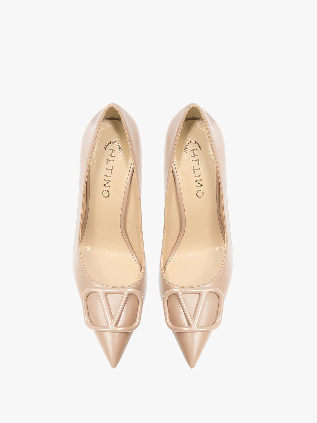 women fashon pumps with V buckle nude high heels with matte finish comfortable soft stilettos for dress