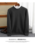 Autumn And Winter 100% Pure Wool Men's Round Neck Thick Solid Color Sweater Business Casual Knitting Bottoming Shirt