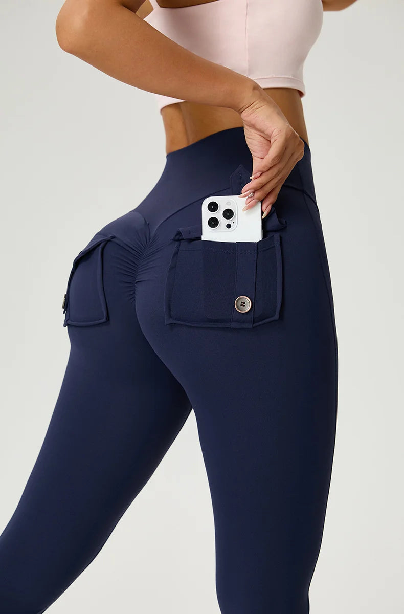 TRY TO BN Yoga Pants Pocket Back Flare Leggings Sports Fitness High Waisted Scrunch Leggings Workout Trousers Gym Woman Clothing