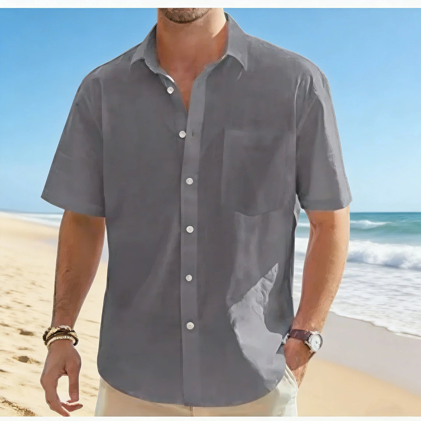 Men's Cotton Linen Short Sleeve Shirt Casual Button Down Shirt with Pocket Summer Beach Breathable Loose Tops Large size S-6XL