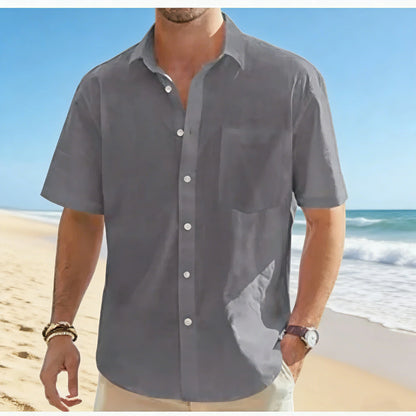 Men's Cotton Linen Short Sleeve Shirt Casual Button Down Shirt with Pocket Summer Beach Breathable Loose Tops Large size S-6XL