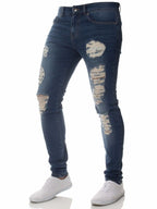 2023 Fashion Street Style Ripped Skinny Jeans Men Vintage wash Solid Denim Trouser Mens Casual Slim fit Black Blue denim Pants