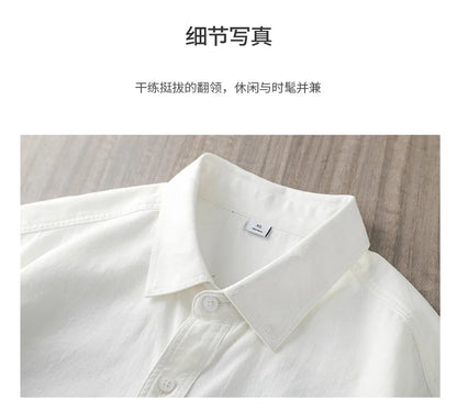 Dukeen Heavyweight Short-Sleeved Shirt Men's Summer Solid Color Lapel Pocket Casual Shirt Cotton White Shirts