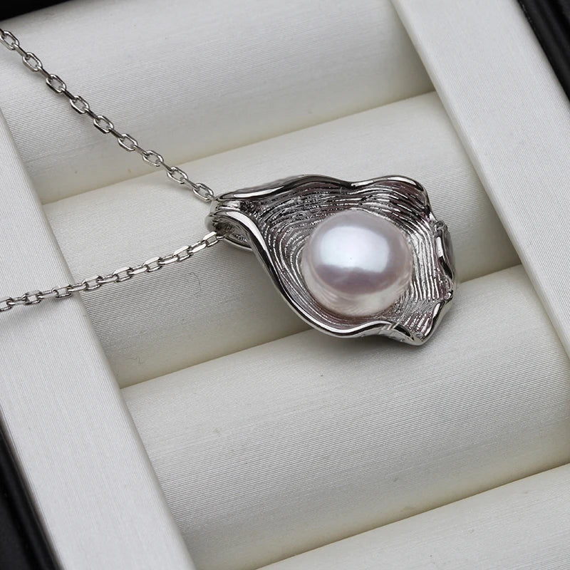 White Natural Fresh water Pearl Pendant Women,Cute Original 925 Silver Pearl Pendant Mother Wife Birthday Gift Black