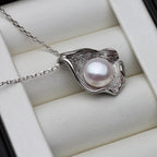 White Natural Fresh water Pearl Pendant Women,Cute Original 925 Silver Pearl Pendant Mother Wife Birthday Gift Black