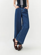 FSLE Women's 2026 Summer New Arrival Raw Indigo Straight Jeans | Lightweight Cool Feeling Slim Fit Versatile Denim Pants Jeans
