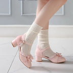 Sweet Japanese Lolita Princess Dance Shoes Girls Cute Bowtied Summer Shoes Round toe White Pink College Pumps Ladies Sandals