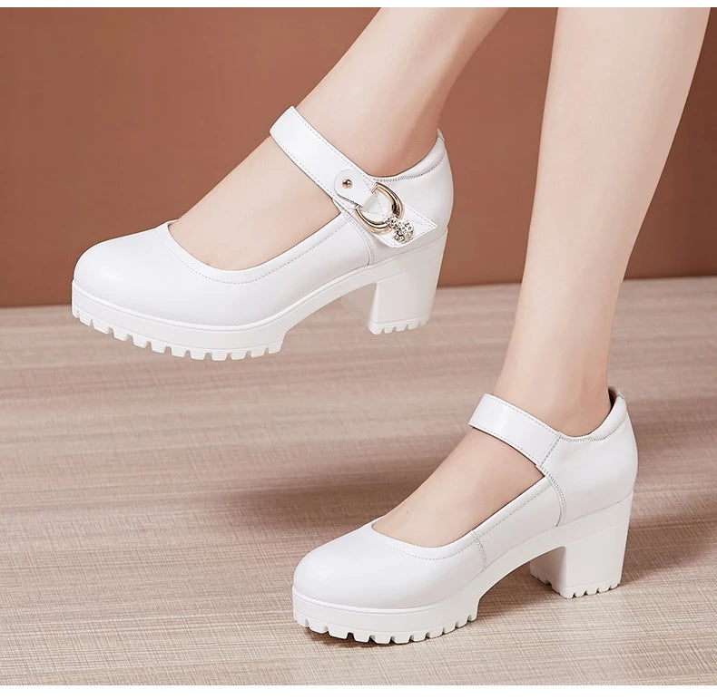 Small Big Size 32-43 Block Heel Platform Shoes 2026 Fall Spring Med Heels Pumps Ladies Wedding Work Shoes for Office