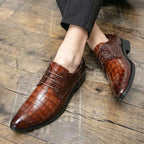 Mens Brown Crocodile Embossed Leather Dress Shoes Pointed Toe Lace Up Oxfords Formal Business Office Wedding Party Wear Comforta