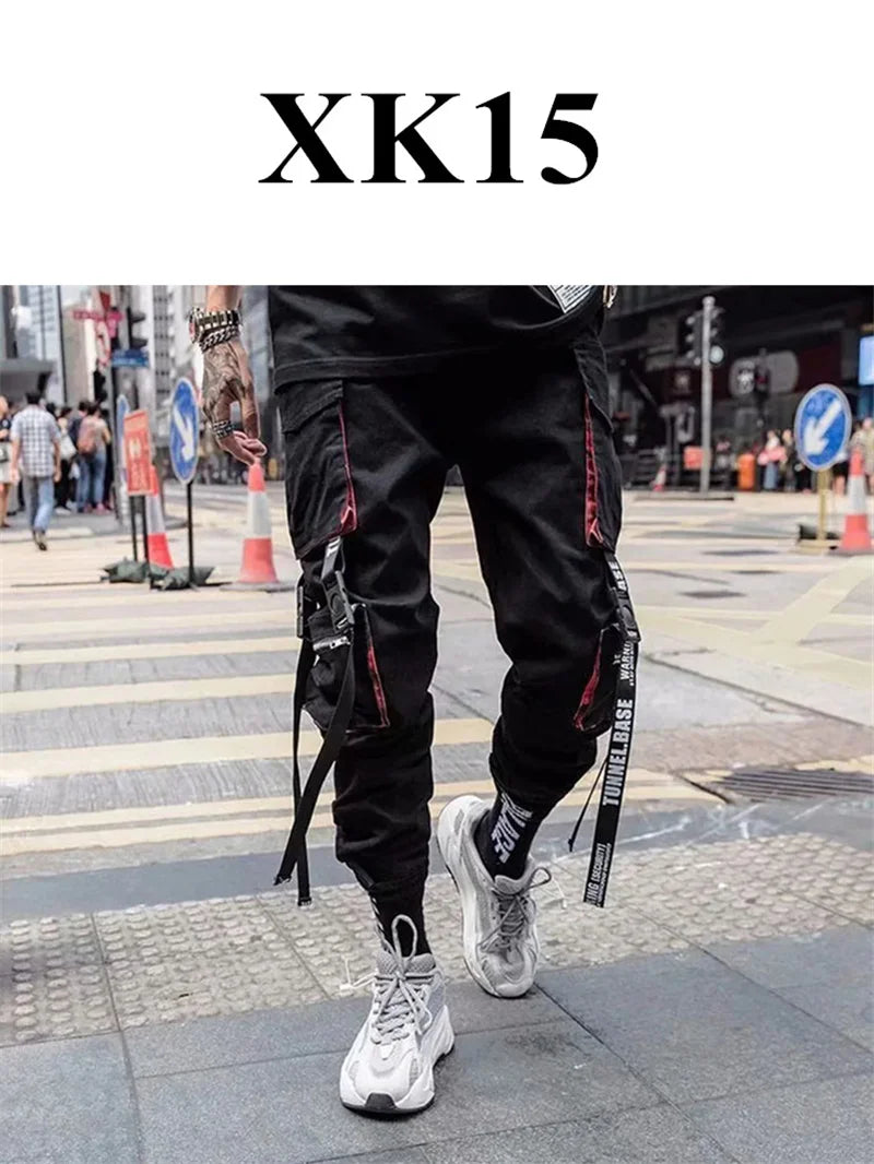 Y2K Joggers Cargo Pants For Men Casual Hip Hop Pocket Male Trousers Sweatpants Street Ribbons Techwear White Pant Pantalon Homme
