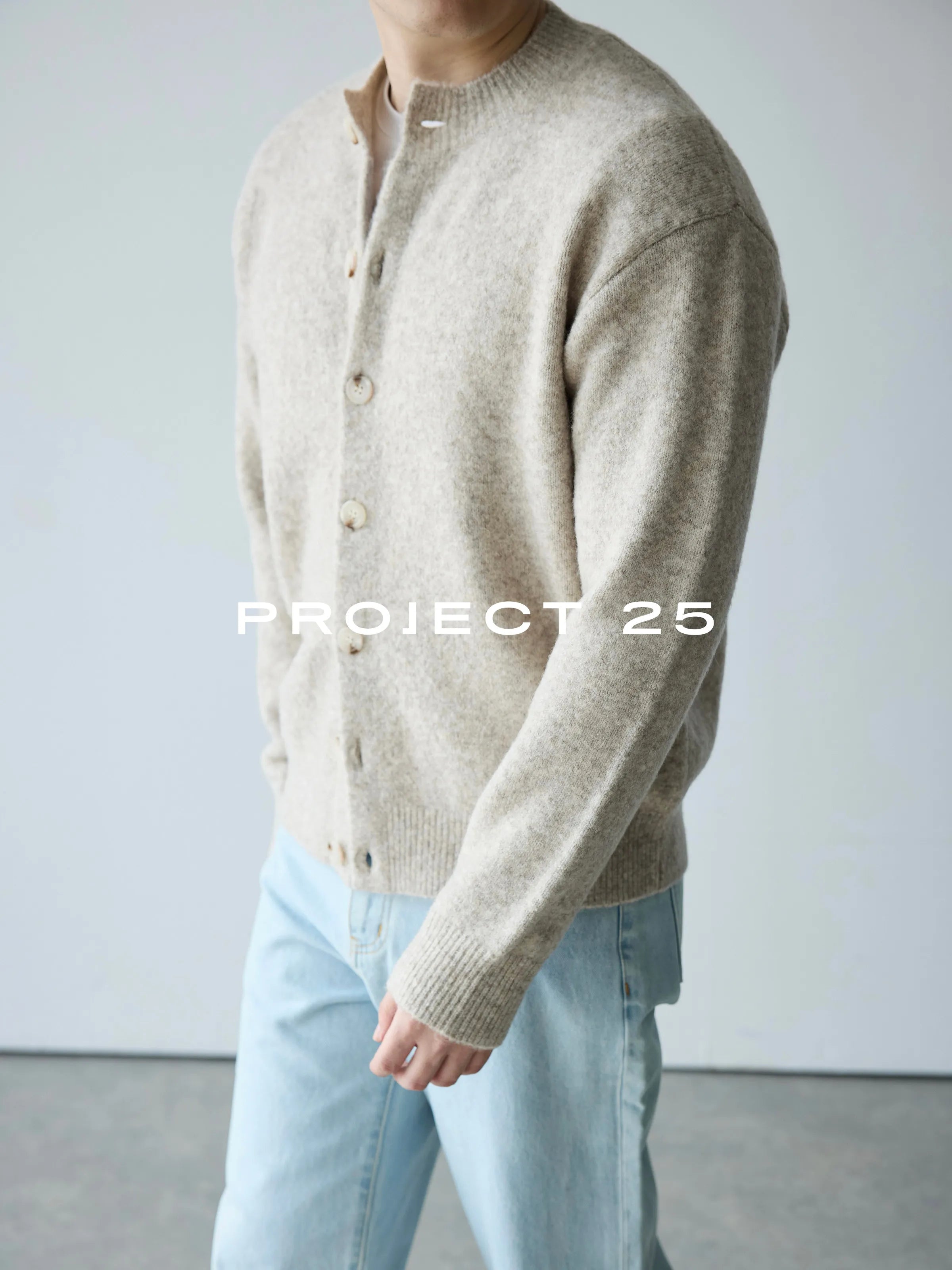 PROJECT 25 Men's Vintage Melange Wool Cropped Button-Down Cardigan – Relaxed Fit Heathered Knit Sweater