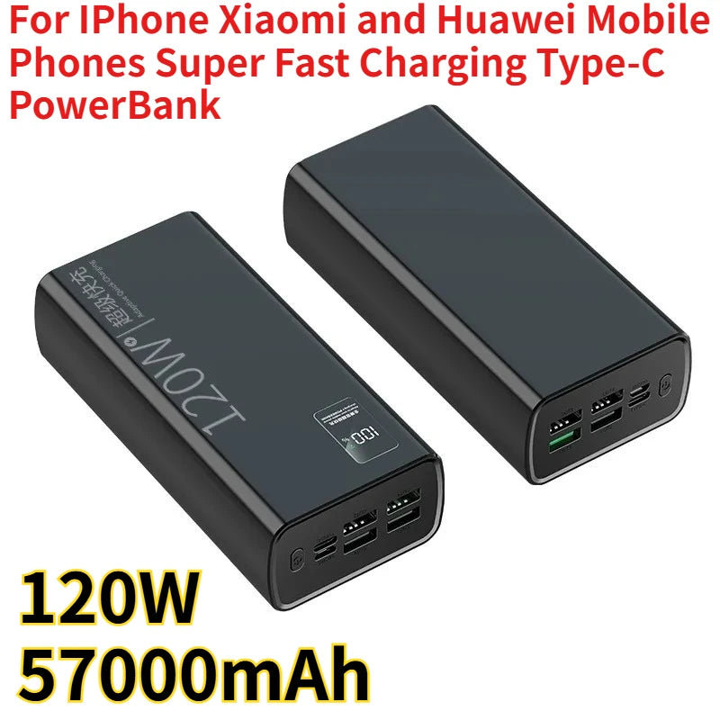 57000mAh 120W High Capacity Power Bank for IPhone Xiaomi and Huawei Mobile Phones Super Fast Charging Type-C PowerBank (CCC)