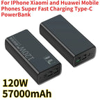 57000mAh 120W High Capacity Power Bank for IPhone Xiaomi and Huawei Mobile Phones Super Fast Charging Type-C PowerBank (CCC)