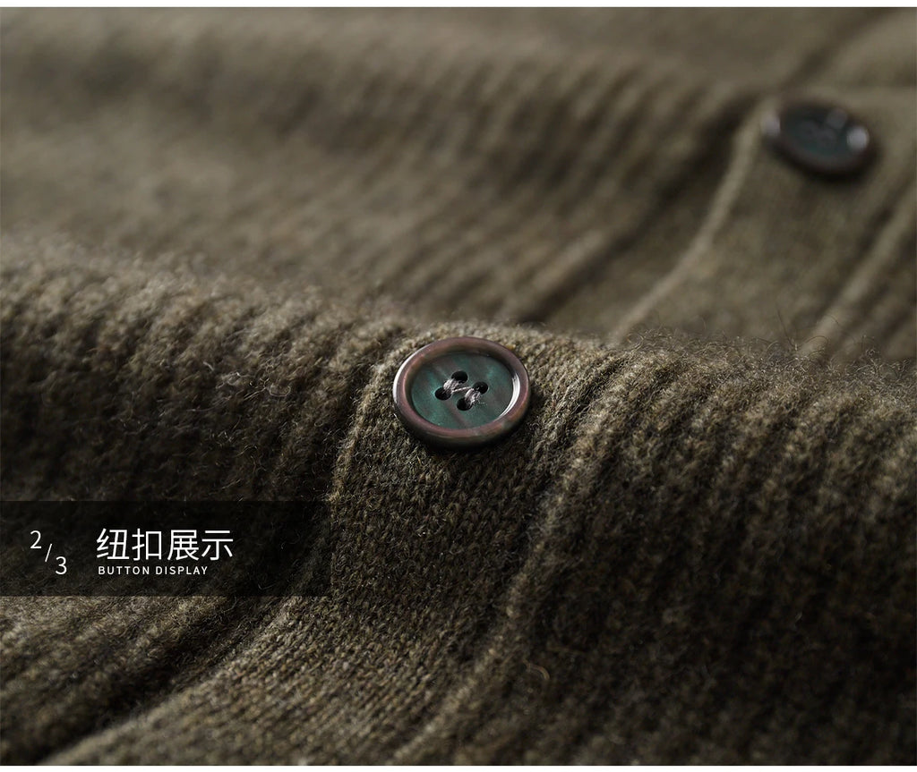 Luxury 100% Cashmere Cardigan for Men Mock Collar Thickening Sweater Autumn Winter Knitted Coat Soft Clothing Smart Casual Top