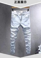 Spring and Autumn New Fashion Trend Solid Color Straight Stretch Denim Pants Men Slim Breathable High Quality Small Foot Pants