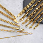 Gold Color Men's Chain Bracelet,Hiphop Stainless Steel Chunky Chain Wristband,Rock Punk Jewelry Gift for Dad Son BBF Him