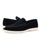 Mens Suede Slip On Loafers Comfortable Lightweight Casual Shoes With White Sole For Daily Wear And Driving Retro Style Simple