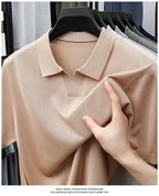 100%  Lyocell Knitwear 2025 Men Spring Summer Trendy Turn Down Collar Knit Tees Short Sleeve Breathable Knit Tops