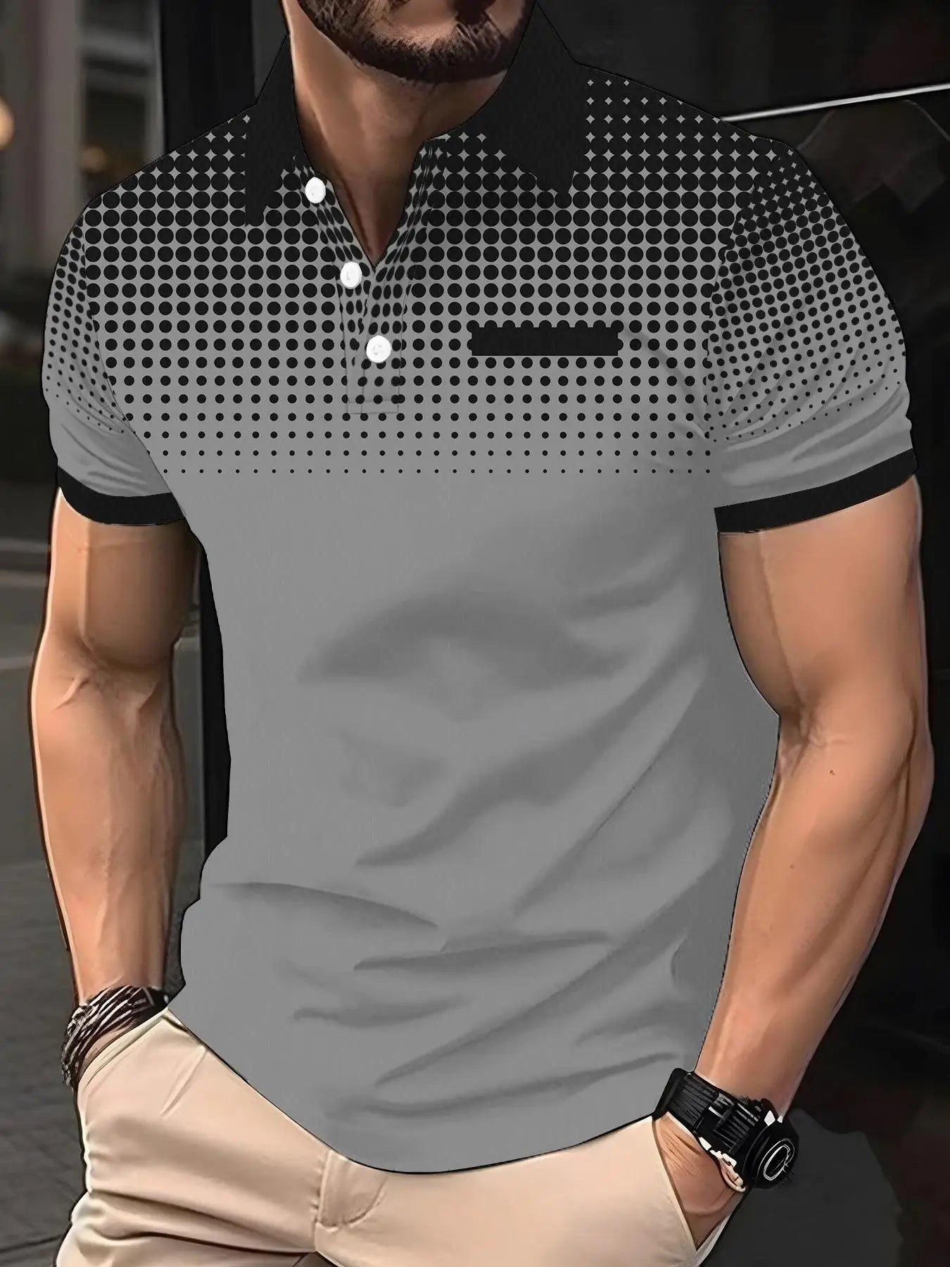 Summer men's Lapel short-sleeved T-shirt, Contrasting Polka Dot Shirt Polo Sport Golf Business Thin Polo