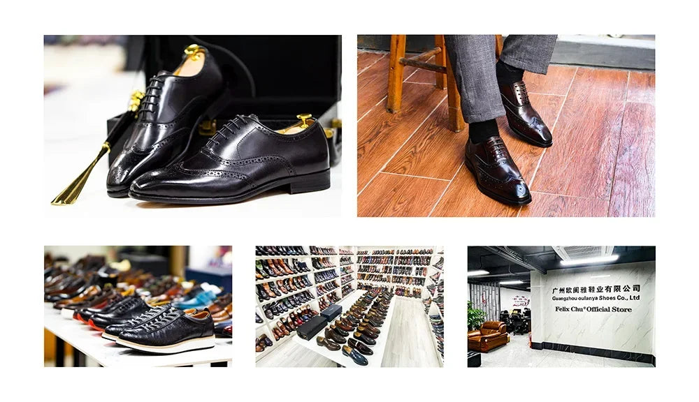 Men's Genuine Leather Oxfords Fashion Pointed Toe Wedding Party Dress Shoes Luxury Lace-Up Office Career Formal
