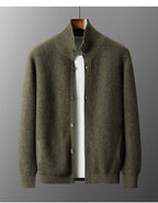 Luxury 100% Cashmere Cardigan for Men Mock Collar Thickening Sweater Autumn Winter Knitted Coat Soft Clothing Smart Casual Top