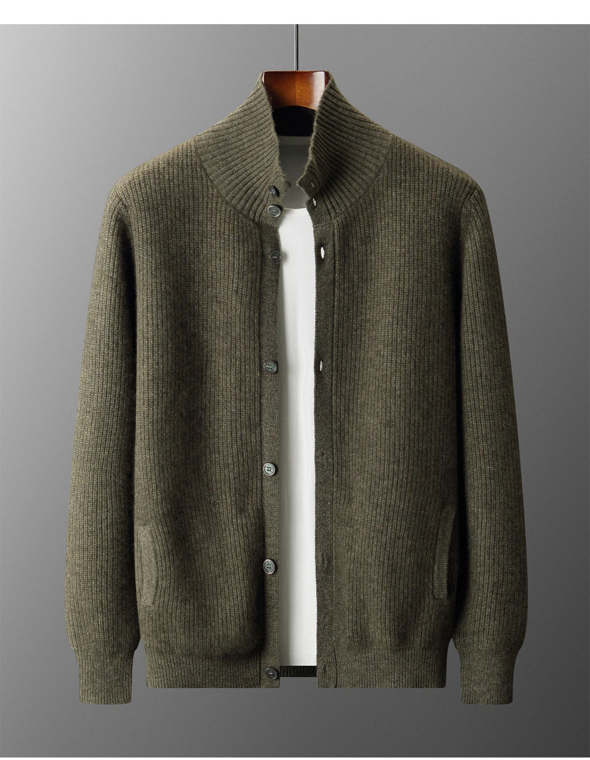 Luxury 100% Cashmere Cardigan for Men Mock Collar Thickening Sweater Autumn Winter Knitted Coat Soft Clothing Smart Casual Top
