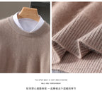 Autumn Winter 100% Mink Cashmere Sweater Men's Round Neck Pullover Loose Solid Color Plus Size Base Knit Business Casual Sweater