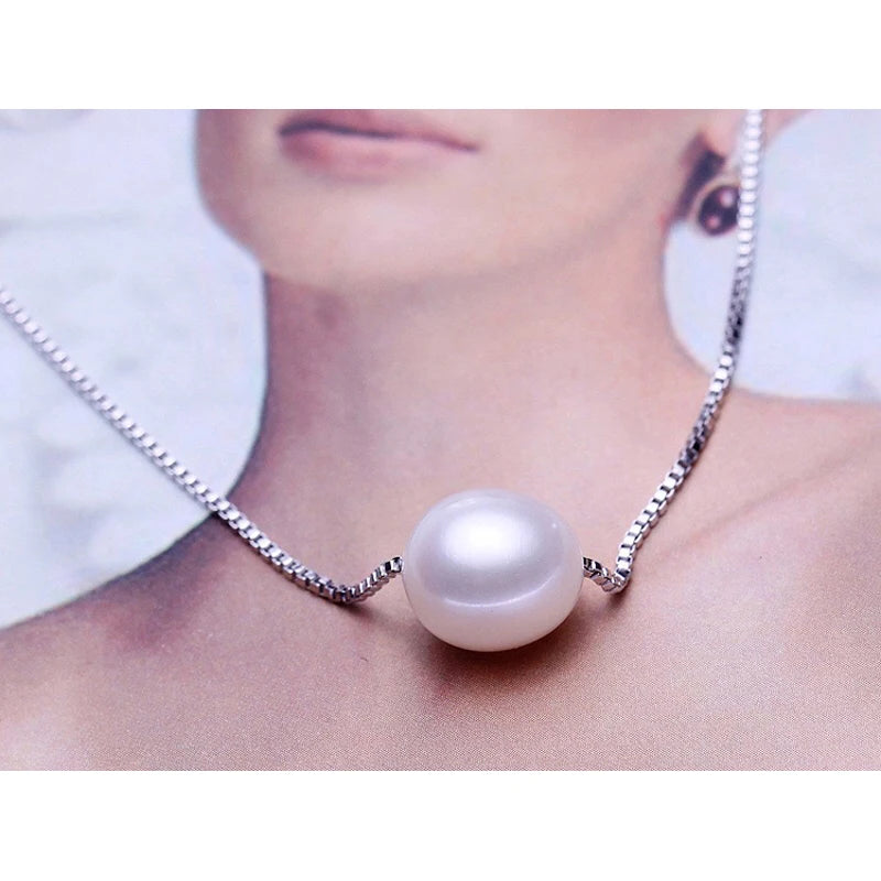 Wedding Real Black Natural Freshwater Pearl Necklace,925 Sterling Silver Pearl Pendant Wife Mother Birthday Gift White Grey
