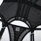 Mesh  Lingerie Luxury Brand Bodysuit Backless Tops for Women 3 Piece Lingerie Set with Garter Sexydresses for Women
